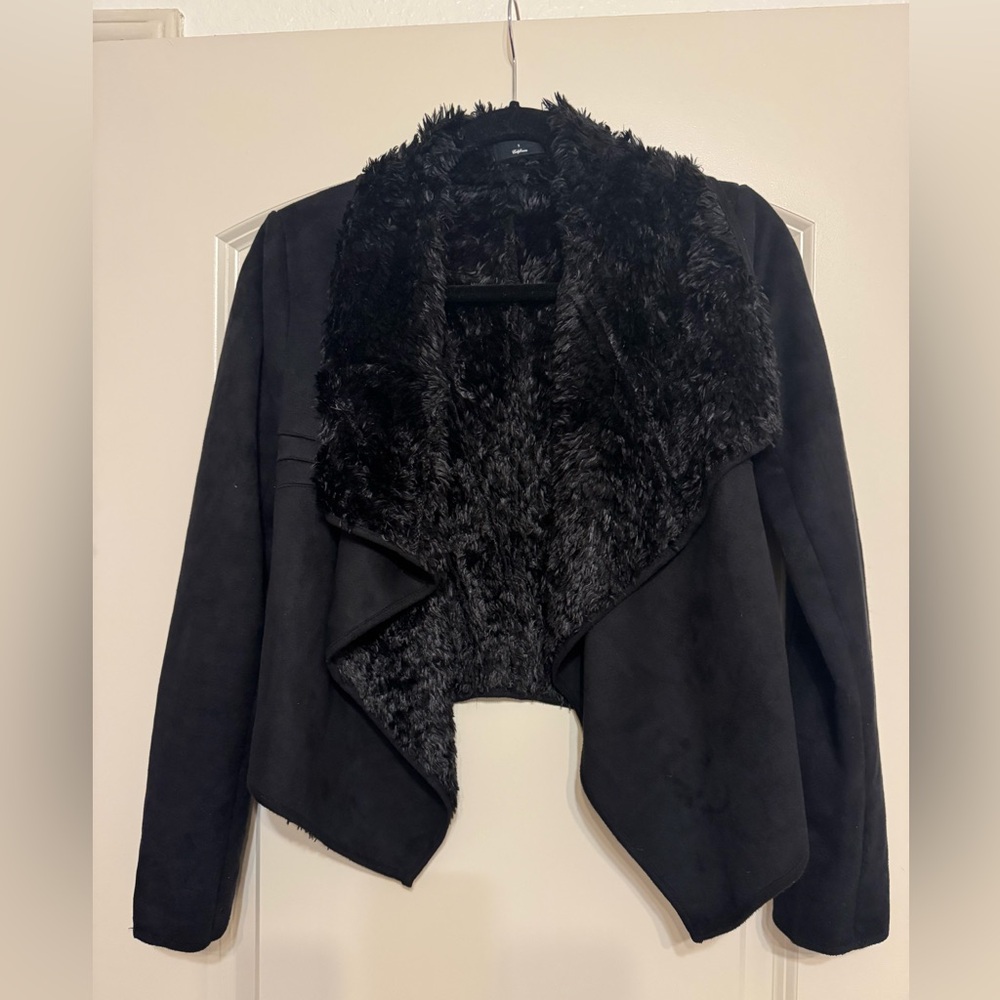 Lamixx light moto jacket black faux fur suede. Size small.